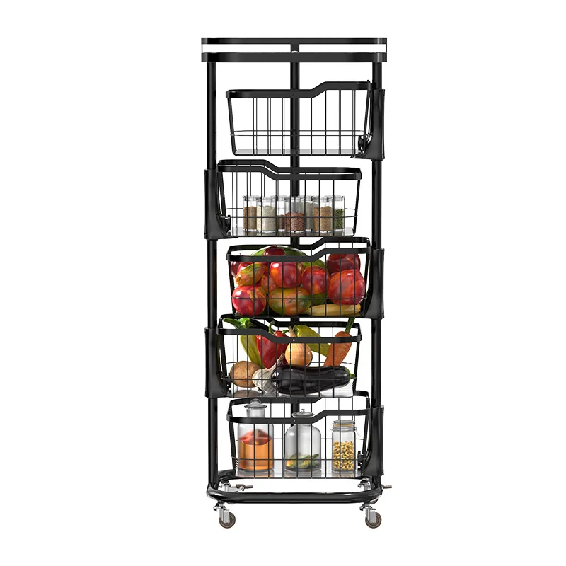 Multi-layer kitchen, living room, home cart, rotating storage basket, multi-functional fruit and vegetable sundries rack