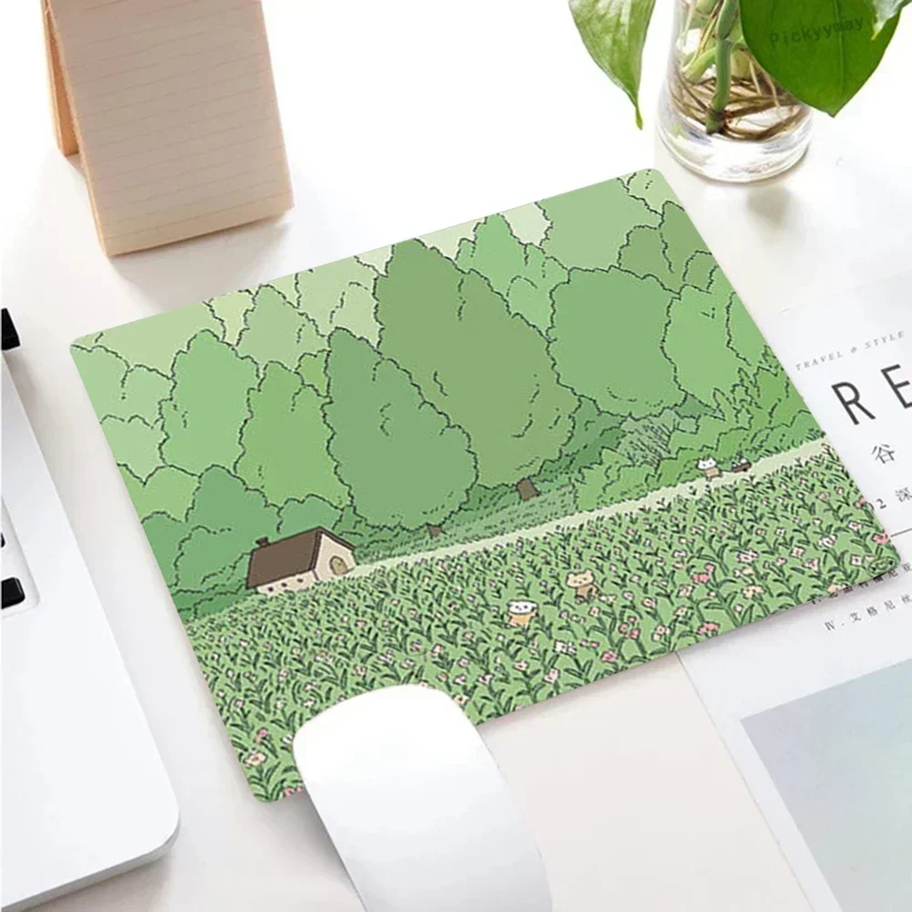 Pequeno mouse pad verde bonito flor mousepad kawaii gato e coelho dos desenhos animados portátil tapete anti deslizamento teclado mesa de borracha deskpad