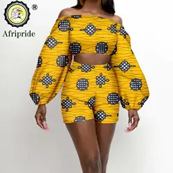 Chándal para mujer, ropa africana, Tops cortos con hombros descubiertos y pantalones cortos informales, conjunto de 2 piezas, trajes sexys, atuendo Ankara A 2226013