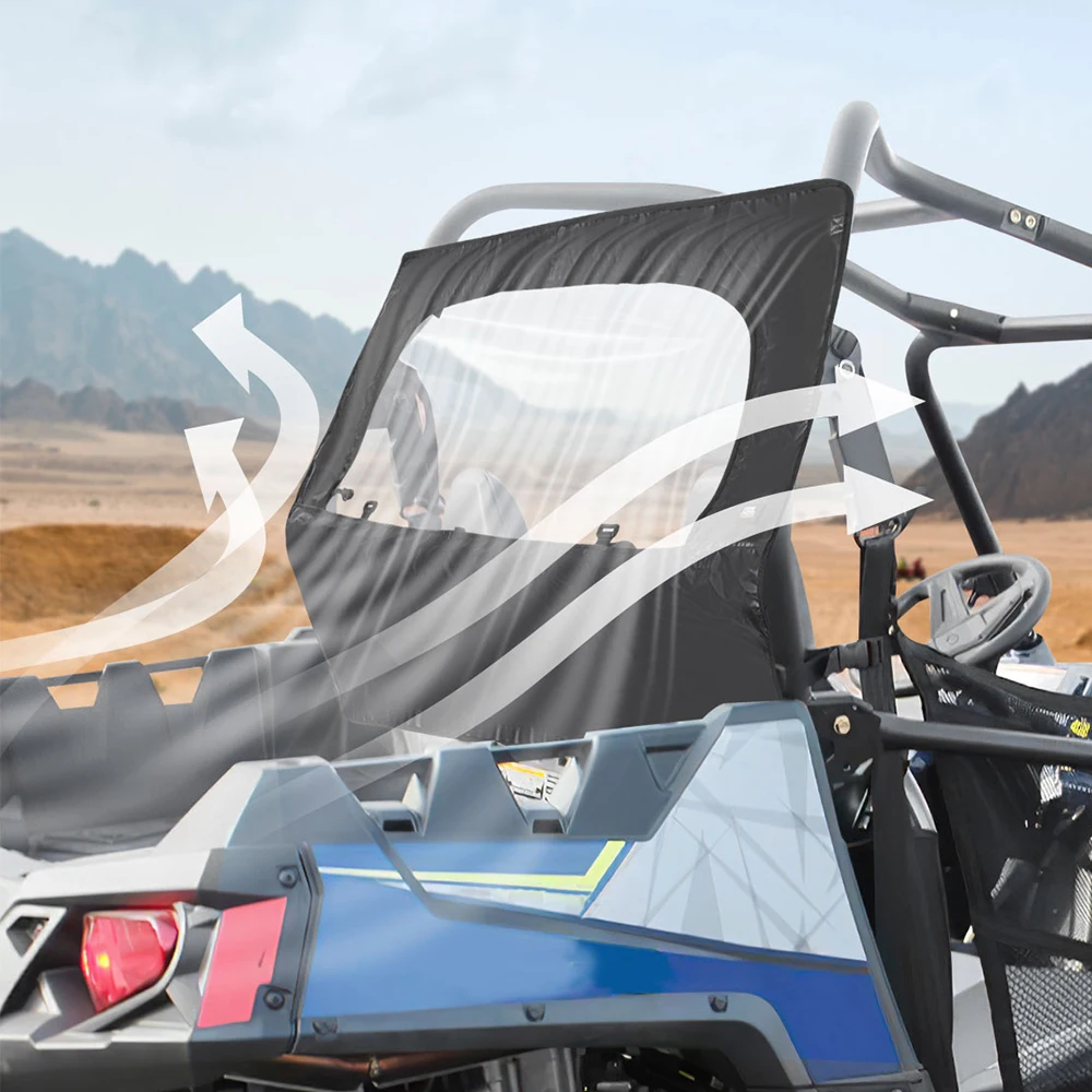 KEMIMOTO UTV Soft Rear Windshield with Zipper Window 2-in-1 Compatible with Polaris RZR S 800/900/ 570/ Trail 570/ 800 2016-2024