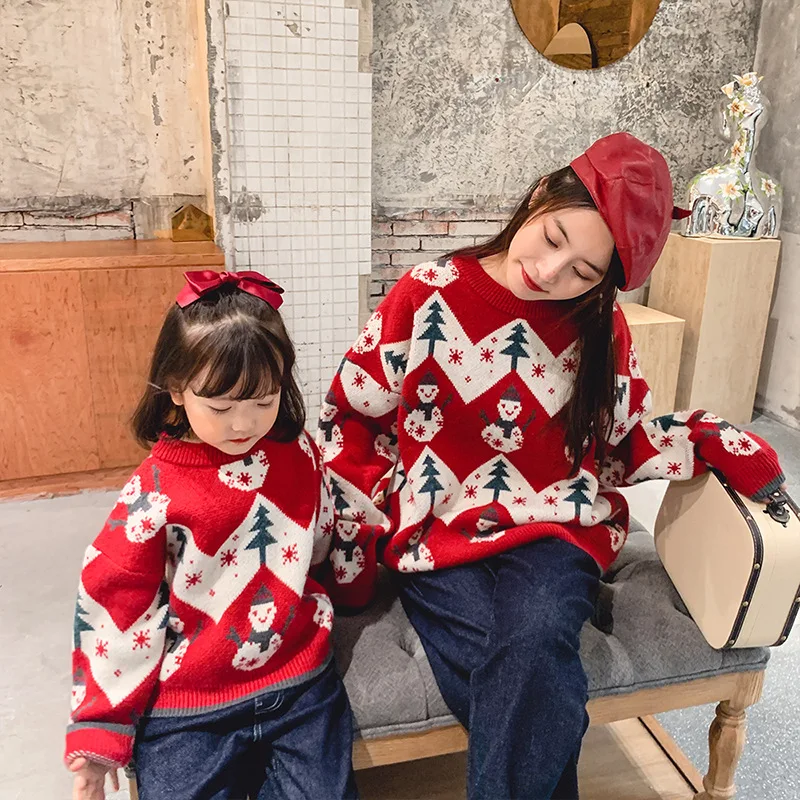 2023 Family Christmas Sweater Mom And Daughter Winter Matching New Year Sweaters Kids Girl Women Parent-Child Autumn Knit Tops