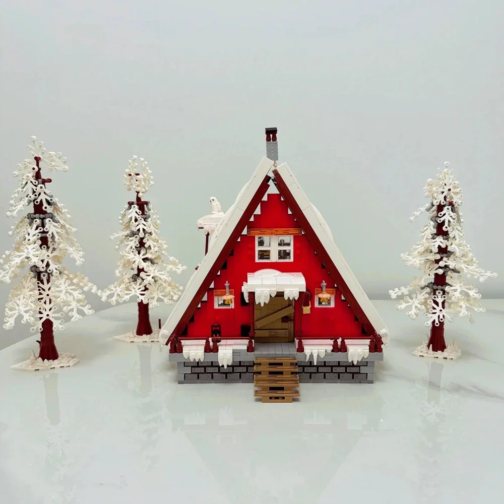 Street View City Santa Cabin Building Blocks Wood House Model Bricks Snow Winter Forest View Modular Toys For Kid Xmas Gift MOC