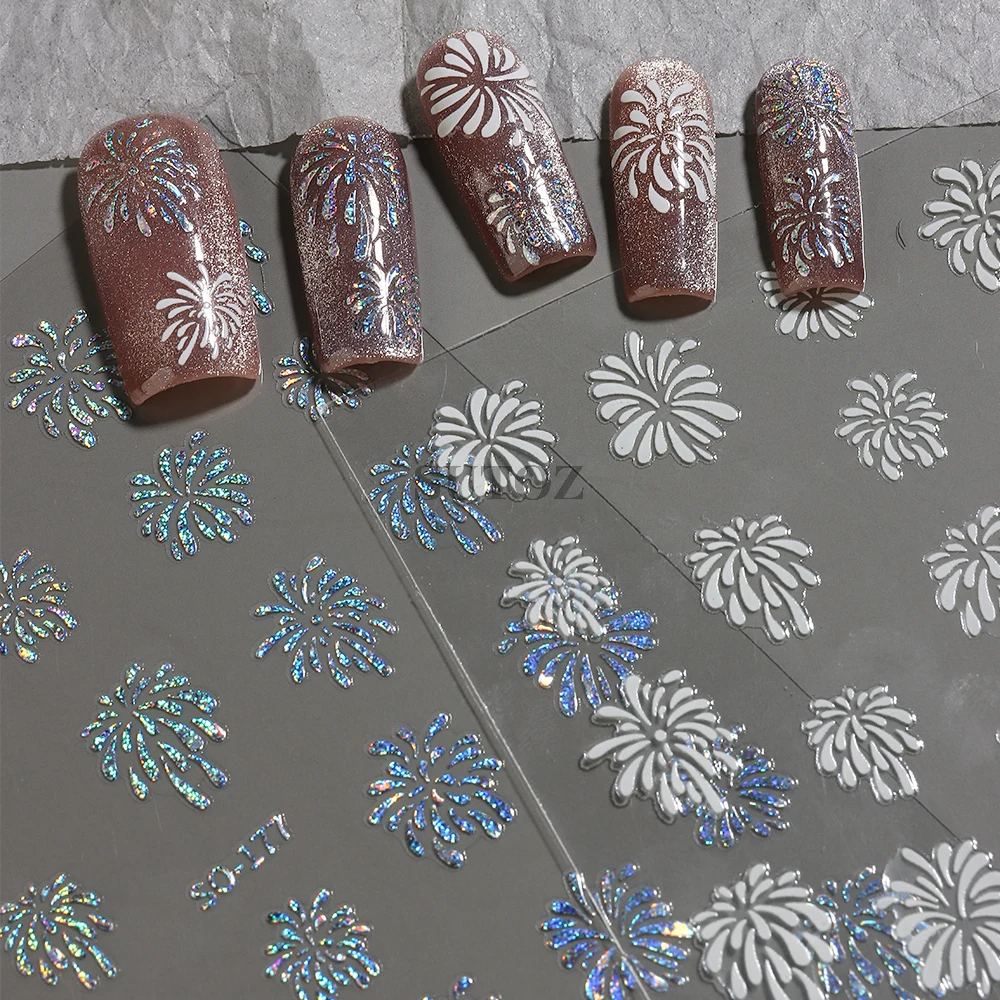 3D New Year Nail Stickers 2024 Shiny Fireworks Nail Decals Sparkling Glitter Sliders for Manicure Holographic Foils Wrap GLSO177