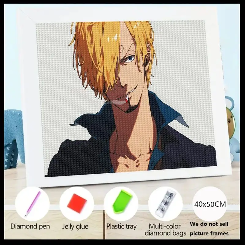 

1 шт., цельная алмазная живопись Санджи, 5D, полная дрель, художественный набор персонажей аниме, сделай сам, креативный мультяшный комплект для рисования больших драгоценных камней, кристалл диаметра