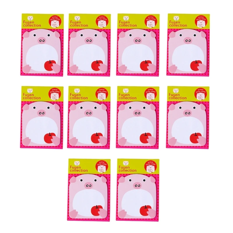 10 Pcs Cartoon Animal Stickier Note Self-Adhesive Memo Pads Lovely Pig Note Pad