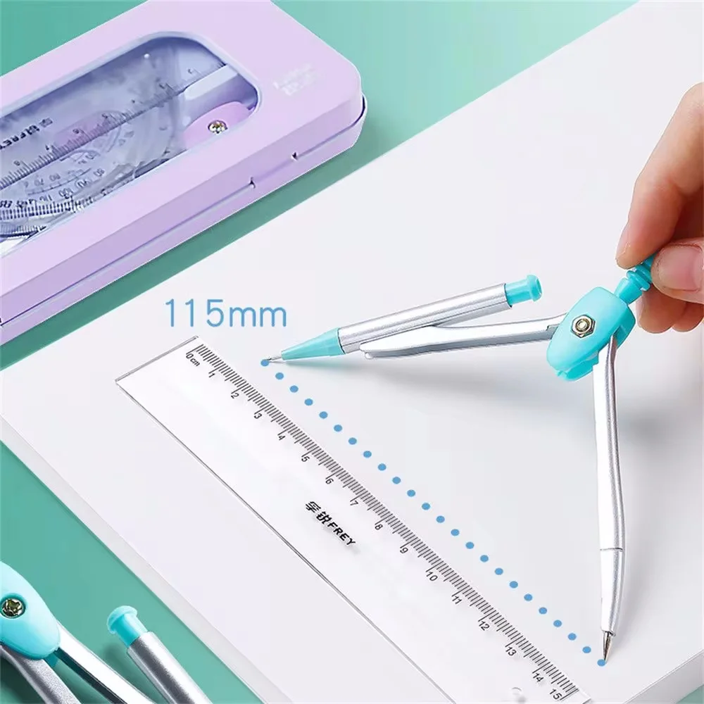 7pcs Student Ruler Set Geometric Mathematical Drawing Tool Set Multi-functional Compass Protractor Ruler Eraser School Supply