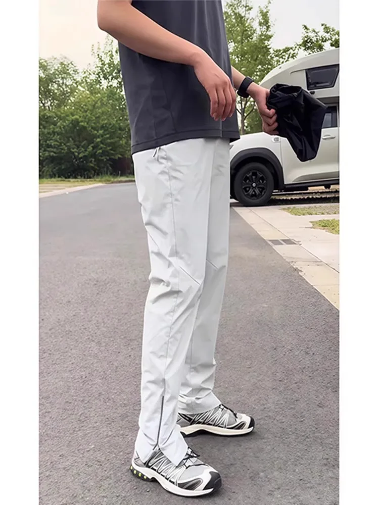 

American Sle Slim Fit Cargo Pants Men Summer Thin Design Sense Side Zipper Ice Silk Pants Versatile Slimming Qui Dry Pants