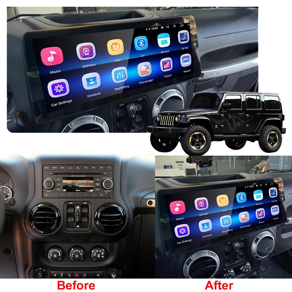 For Jeep Wrangler 3 JK 2010 - 2018 12.3INCH QLED Screen Car Android 13 System GPS Multimedia Player Carplay Din Car Radio L/RHD