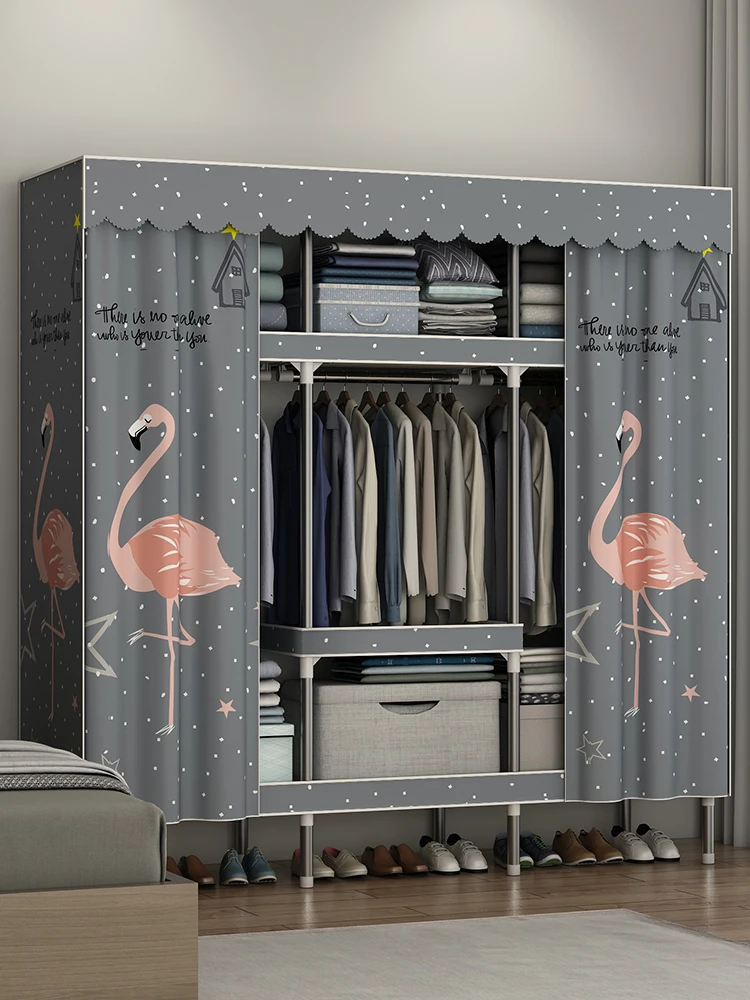 

Simple wardrobe home bedroom reinforced cloth wardrobe rental room fabric