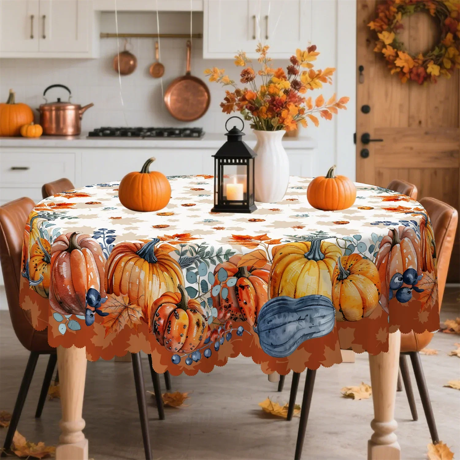 Maple leaf pumpkin berry autumn tablecloth, 1 pack, suitable for Thanksgiving table party and outdoor decorationxzj