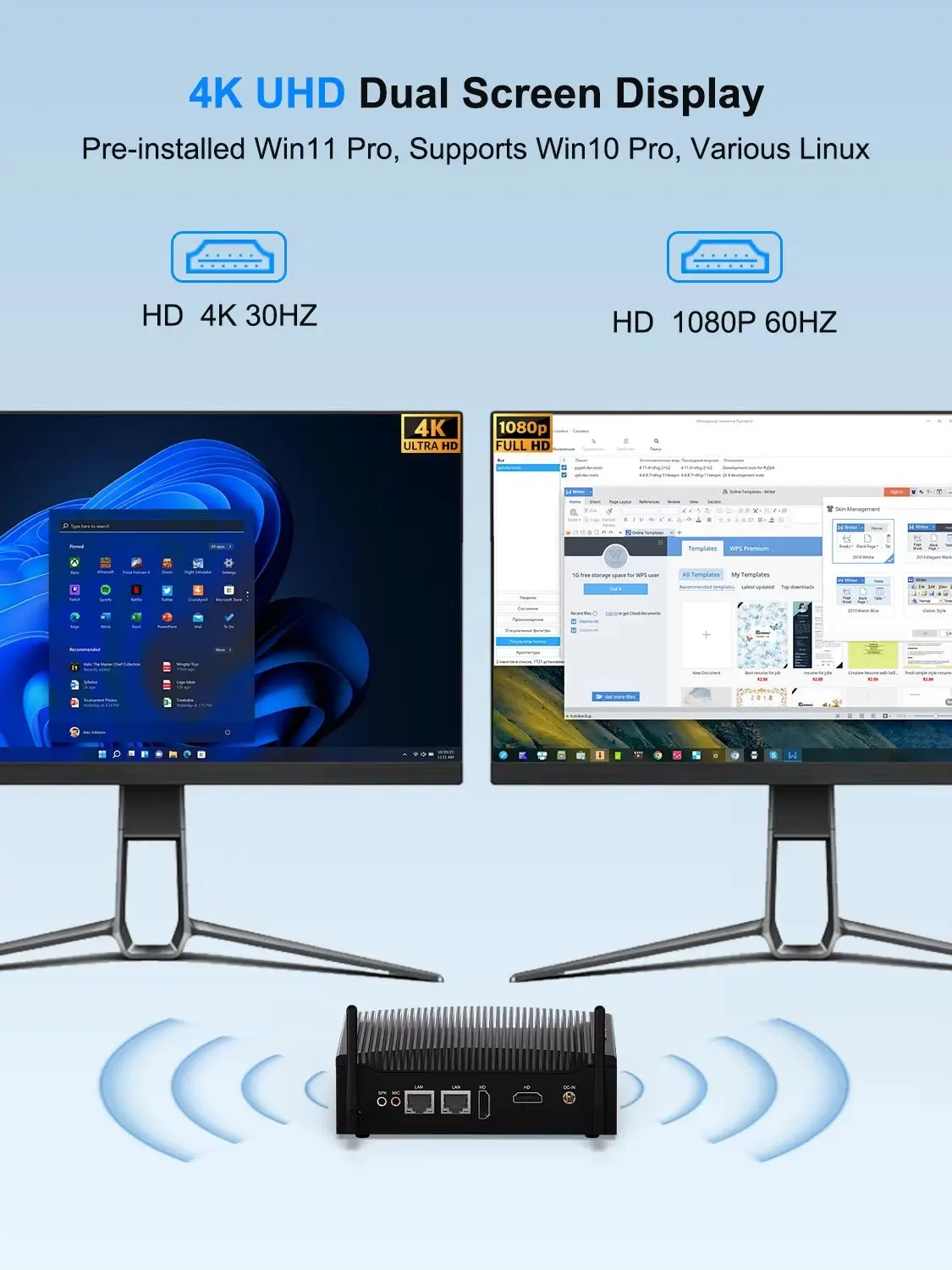 Mini Fanless Industrial PC HYSTOU H7 Intel Core i5-8350u DDR4 SSD 8*USB Dual LAN RS232 COM 4K HD Win10/11/Linux/Qnbes support