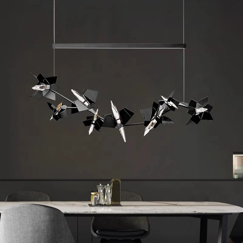 Postmodern luxury bar decoration, chandelier, restaurant model room design, minimalist craftsmanship, stacked crystal lights