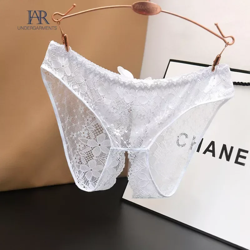 M/XL Transparent Women\'s Panties Lace Underwear Open Crotch Thongs Embroidery Sexy Lingerie Erotic Beaded G-Strings T-Back