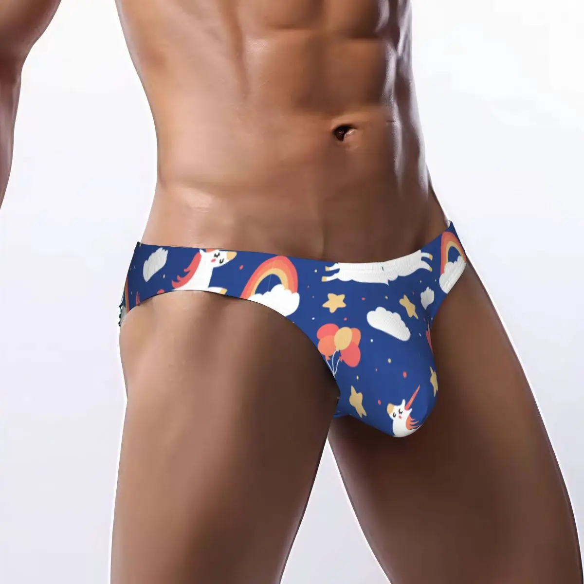 Herren-Slips, sexy Unterhosen, weiße Einhorn- und Regenbogen-Bikini-Unterwäsche, Herrenhöschen