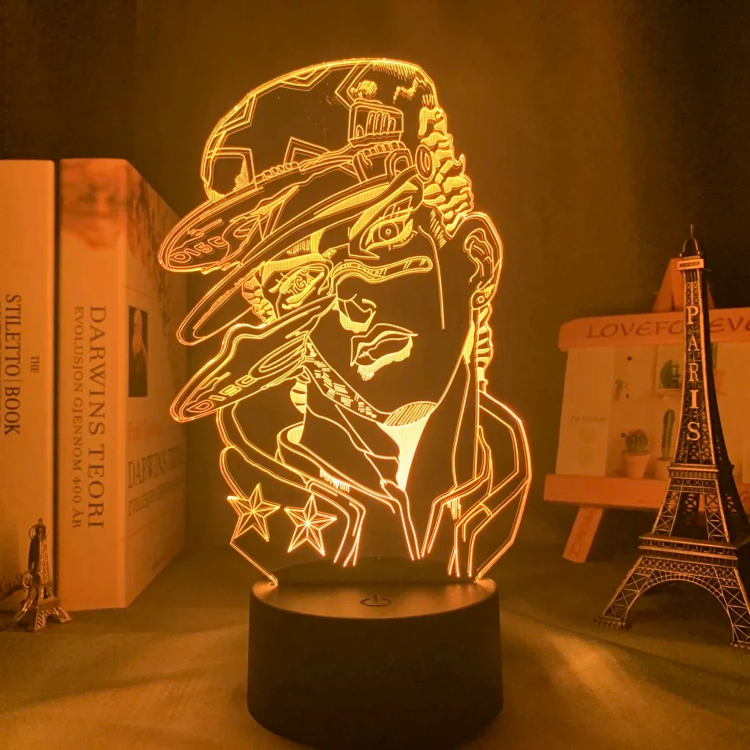 Stunning Bizarre Unique 3D Lamp with Jotaro Kujo Figure - Quirky Anime Bedroom Decor Light - Adventure Manga Inspired LED Night