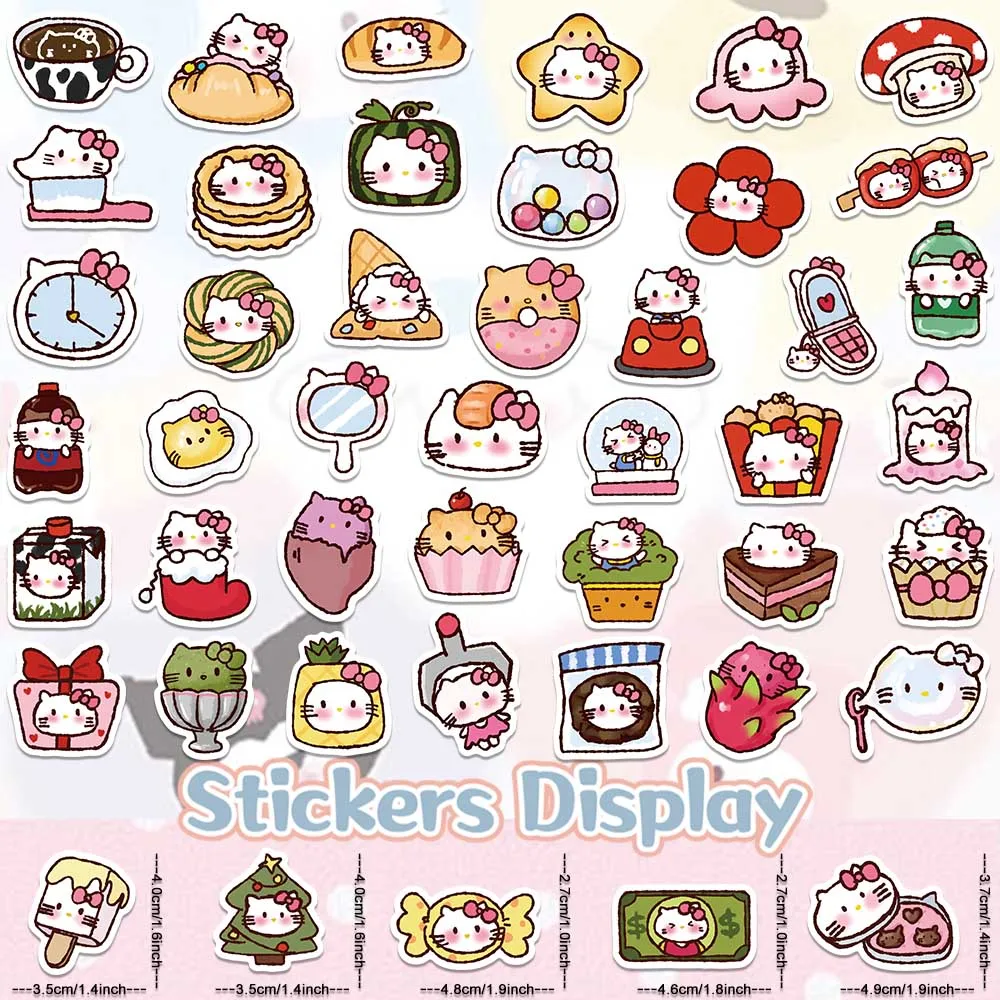 90pcs Sanrio Mini Hello Kitty Food Super Cute Cartoon Stickers Girl Gift Decal DIY Skateboard Phone Fridge Guitar Decoration