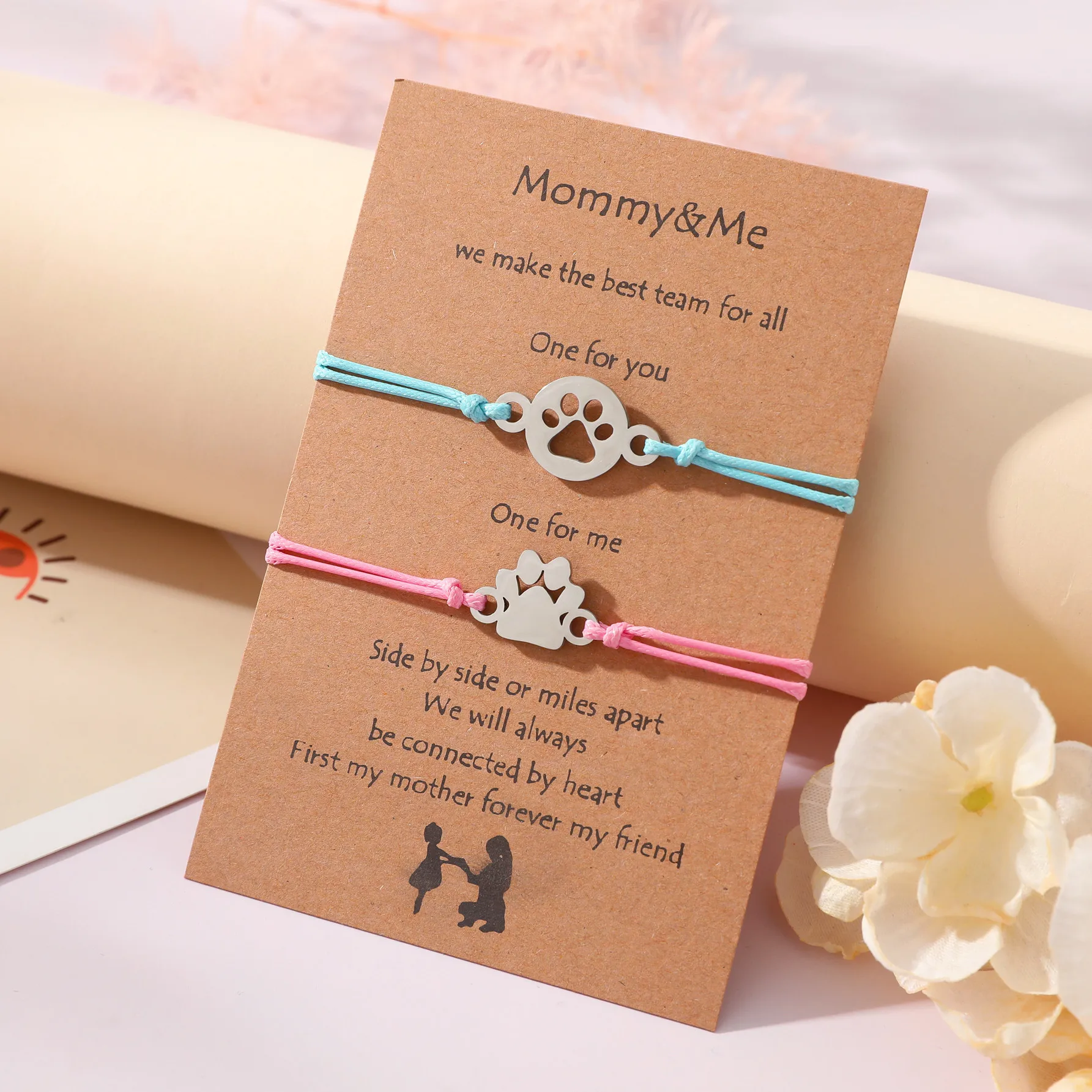 New Mother\'s Day Bracelet Simplified Stainless Steel Dog Claw Parent Child Card Weaving Bracelet Gift Wholesale