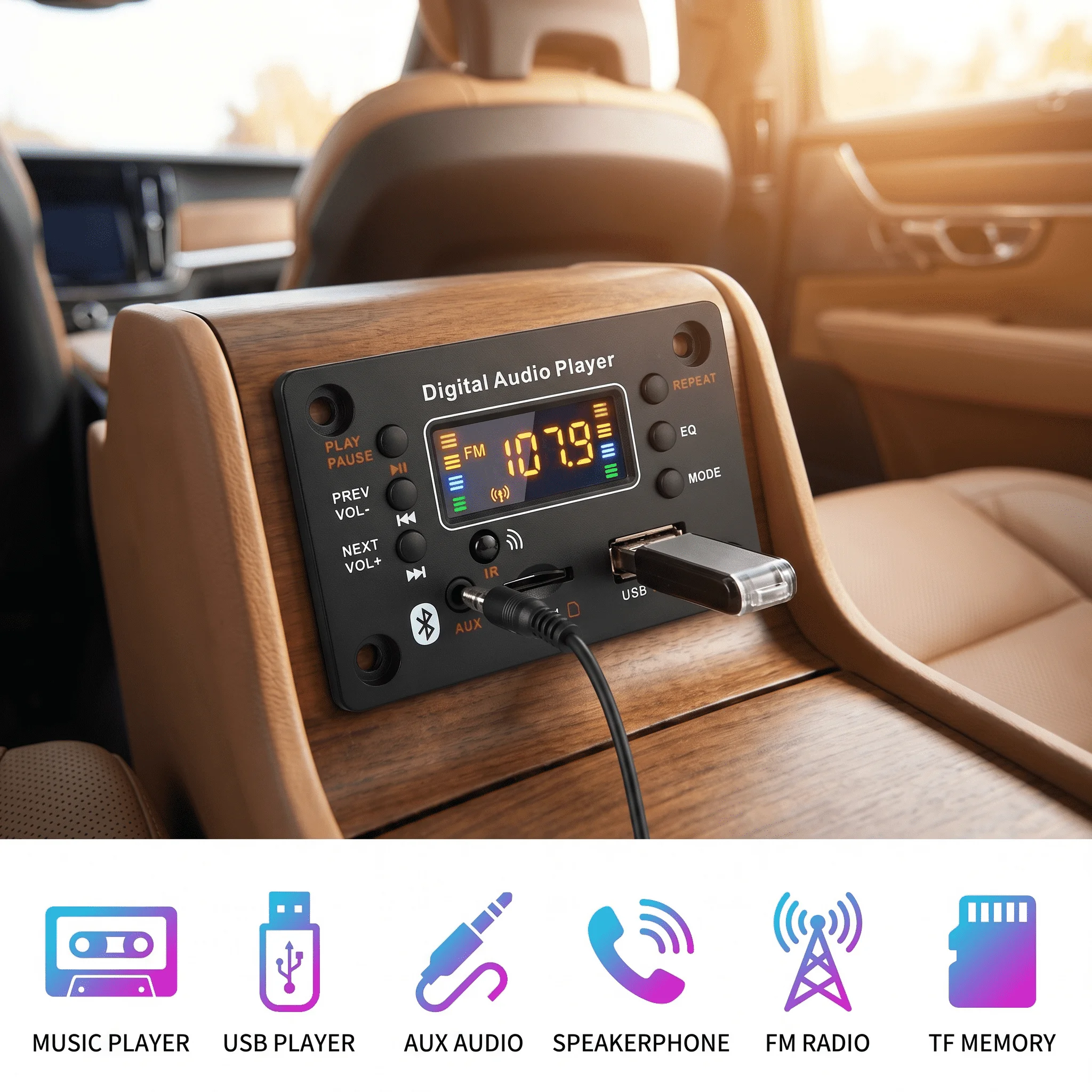 Woopker 2x25W 50W Bluetooth 5.0 Audio Amplifier Kit Aluminum Case Remote Control Radio USB TF Card AUX for Car Home DIY Speaker