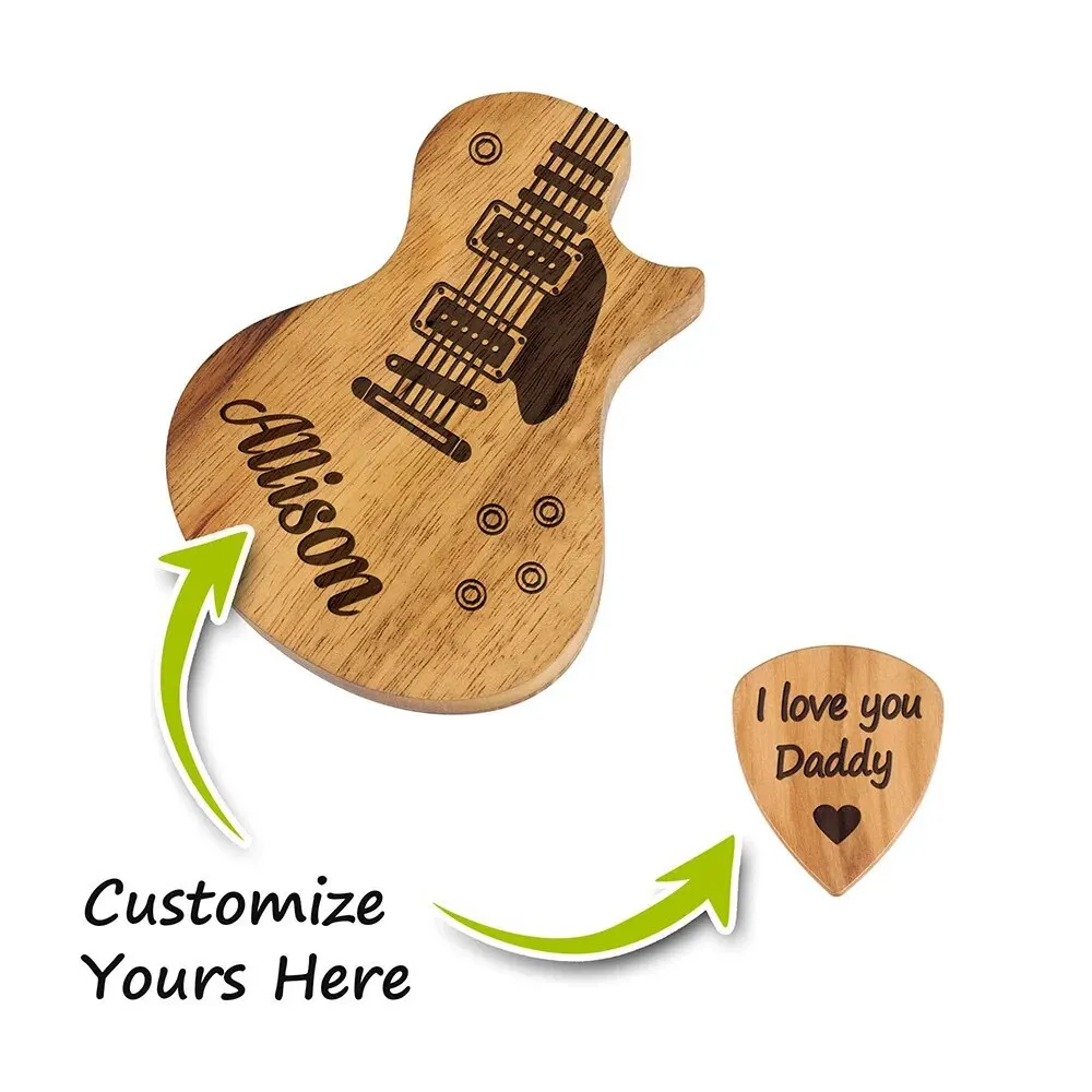 Free Shipping Personalized Wedding Groomsman Favours Guitar Picks With Box Wooden  Plectrum Case Gift for Man Guitar Pick Holde