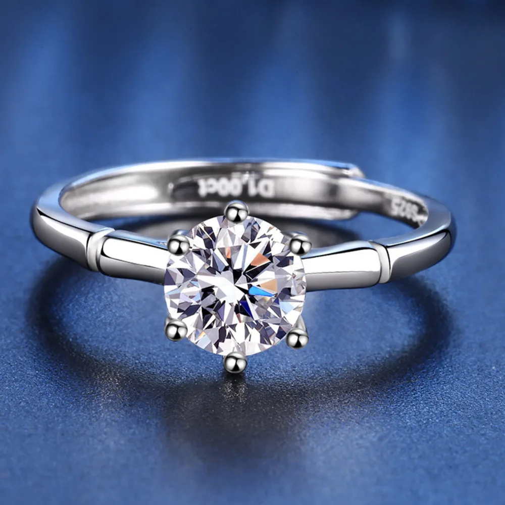 

GL S925 Sterling Silver Adjustable Bamboo Ring, 1CT D VVS1 Moissanite Simple Stylish Band for Women
