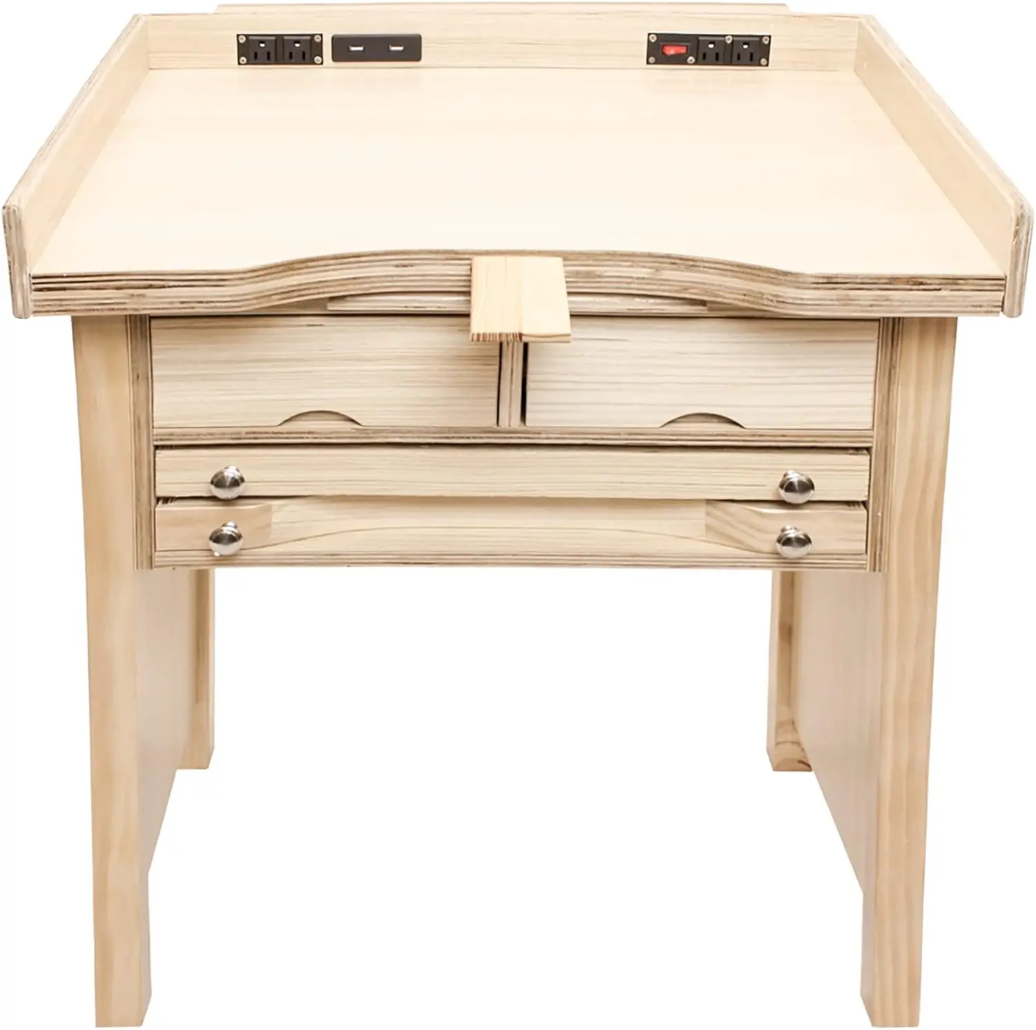 Noble Pack Jewelers Bench – Smart Heavy Duty Wooden Workbench With Drawers, Solid Wood Top, Power Outlets & Usb Ports