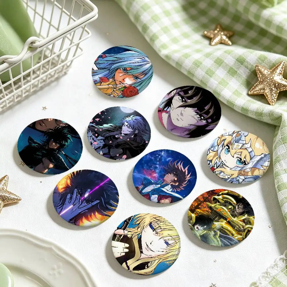 S-Saint Seiya Anime Round Laser Badge Cartoon Brooch Clothes Backpack Accessories Lapel