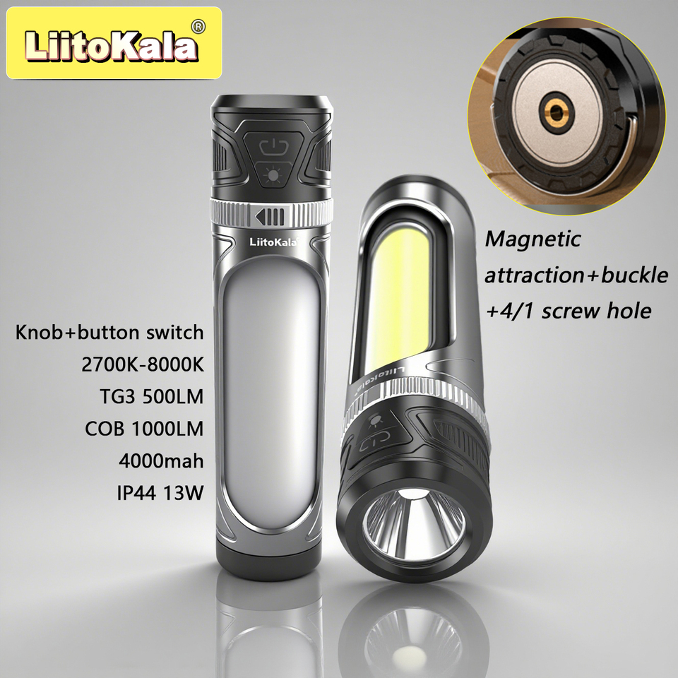  LiitoKala LF-K2 1000LM Rechargeable Work Light Knob Stepless Dimming 1/4" Tripod Socket IP44 Waterproof for Camping Fishing 