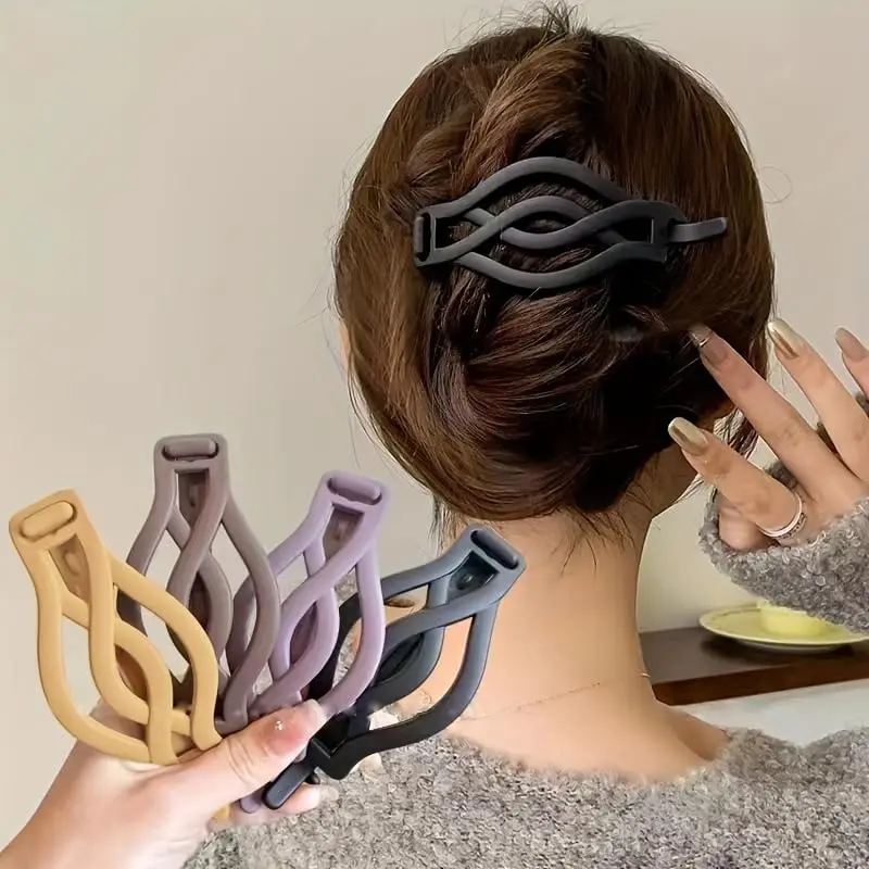 

4PCS French Flat round Hair Clips Vintage Twisted Non-Slip Buckle for Thick Thin Hair Women Girls