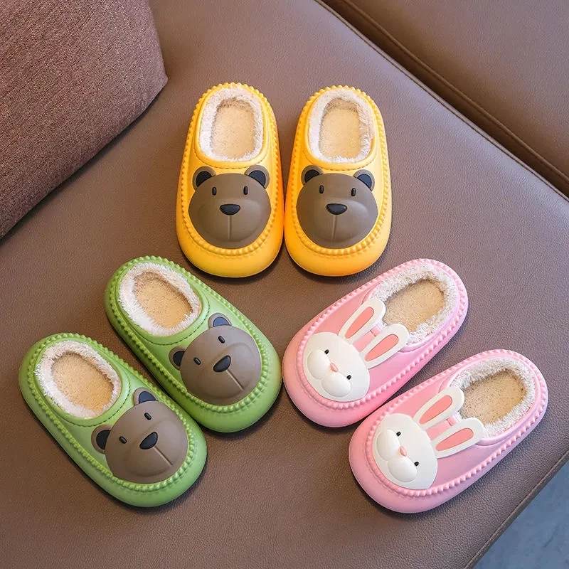 BABI Winter Furry Slippers Warm Indoor Chindren Shoes Boy's Girl's Home Cotton Floor Slippers Shoes Kids Fur Flipflops 2022 News