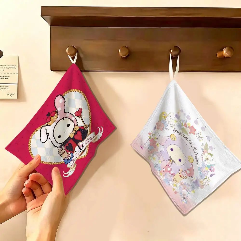 Kawaii Moody Sentimental Circus Polyester Cotton Hanging Hand Towel, Super Absorbent Hand Wiping Towel for Daily Household Use