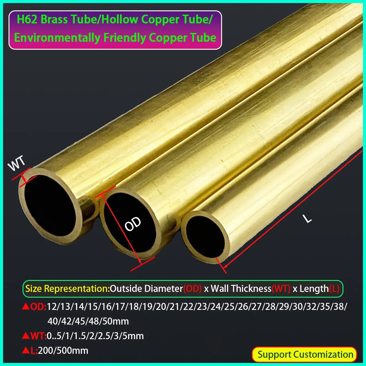 

H62 Brass Tube/Hollow Copper Tube/Environmentally Friendly Copper Tube, Outer Diameter 12mm-50mm