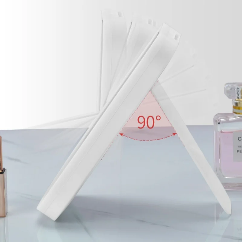 3色ライトモード搭載LEDバニティミラー、タッチスクリーン式、ポータブル、旅行用、充電式、卓上、折りたたみ式化粧鏡