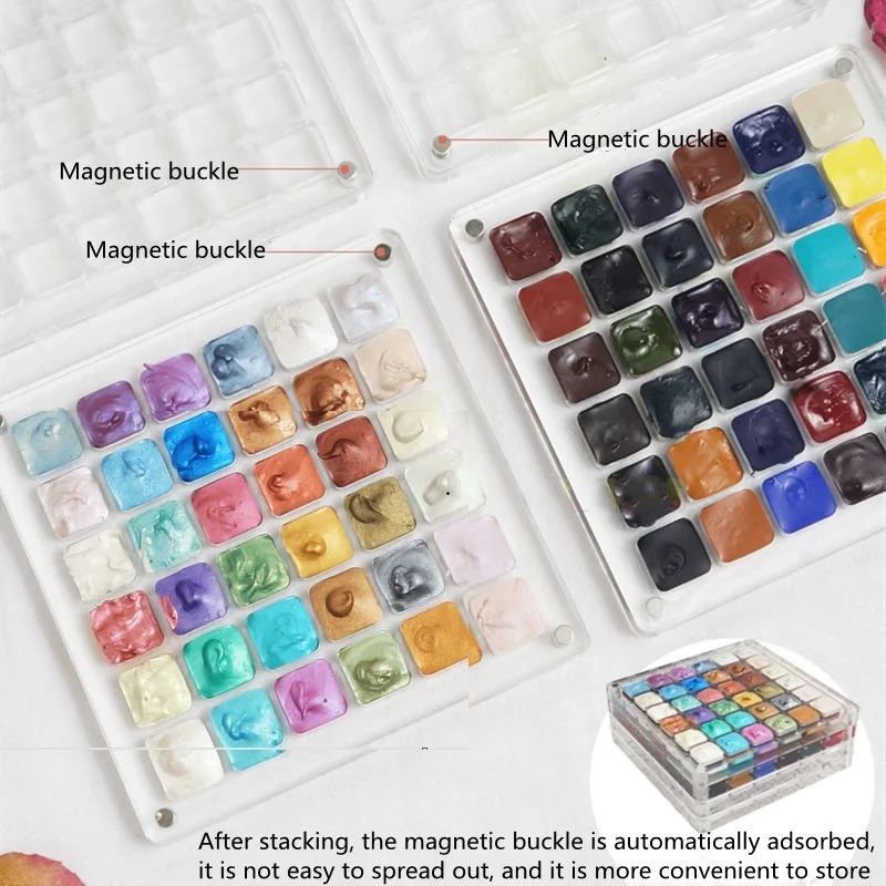Acrylic Watercolor Paint Empty Box 16/36 Grid Transparent Palette Dustproof Magnetic Suction Stackable Portable Box Art Supplies