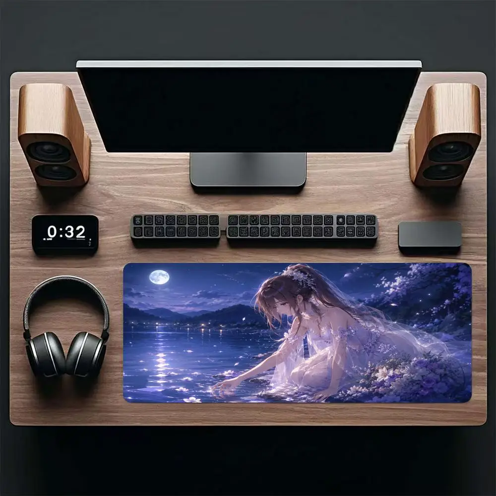 Moon castle oversized desk mat dark blue demon girl full moon star castle dense natural rubber anti slip mat