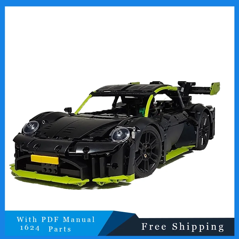 1624 ELEMENTY Kreatywny Czarny Luksusowy Model Wyścigówki Modularny MOC Klocki Konstrukcyjne Edukacyjne Zabawki DIY do Składania Prezent na Urodziny dla Dzieci