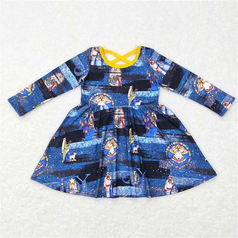 z910-03 GLD0647 Summer kids clothes girl Boutique girls dresses plaid doll collar long-sleeved dress Wholesale baby girl clothes