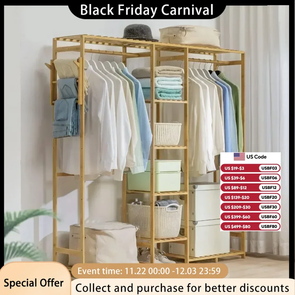 Bamboo Hangers, Independent Open Wardrobe Racks, Used for Hanging Clothes and Storing Items in Bedrooms and Living Rooms