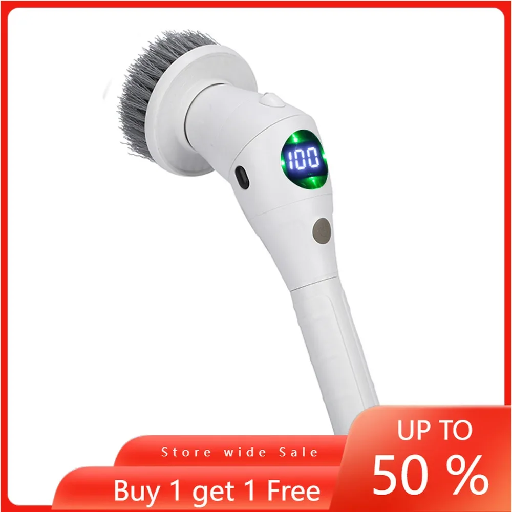 BM-CB08 Cordless Electric Cleaning Brush, 3-Speed Bathroom, Powerful 8-in-1 Rotary Scrubber, Adjustable Removable Long Handle