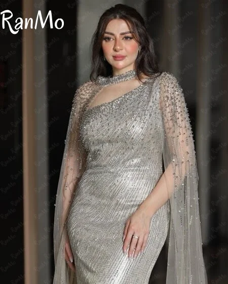 Ranmo 2025 Customised Evening Dress Luxury Beaded Lace Party Gown Graceful Cap Sleeve Mermaid Floor-Length Party Dress فسات