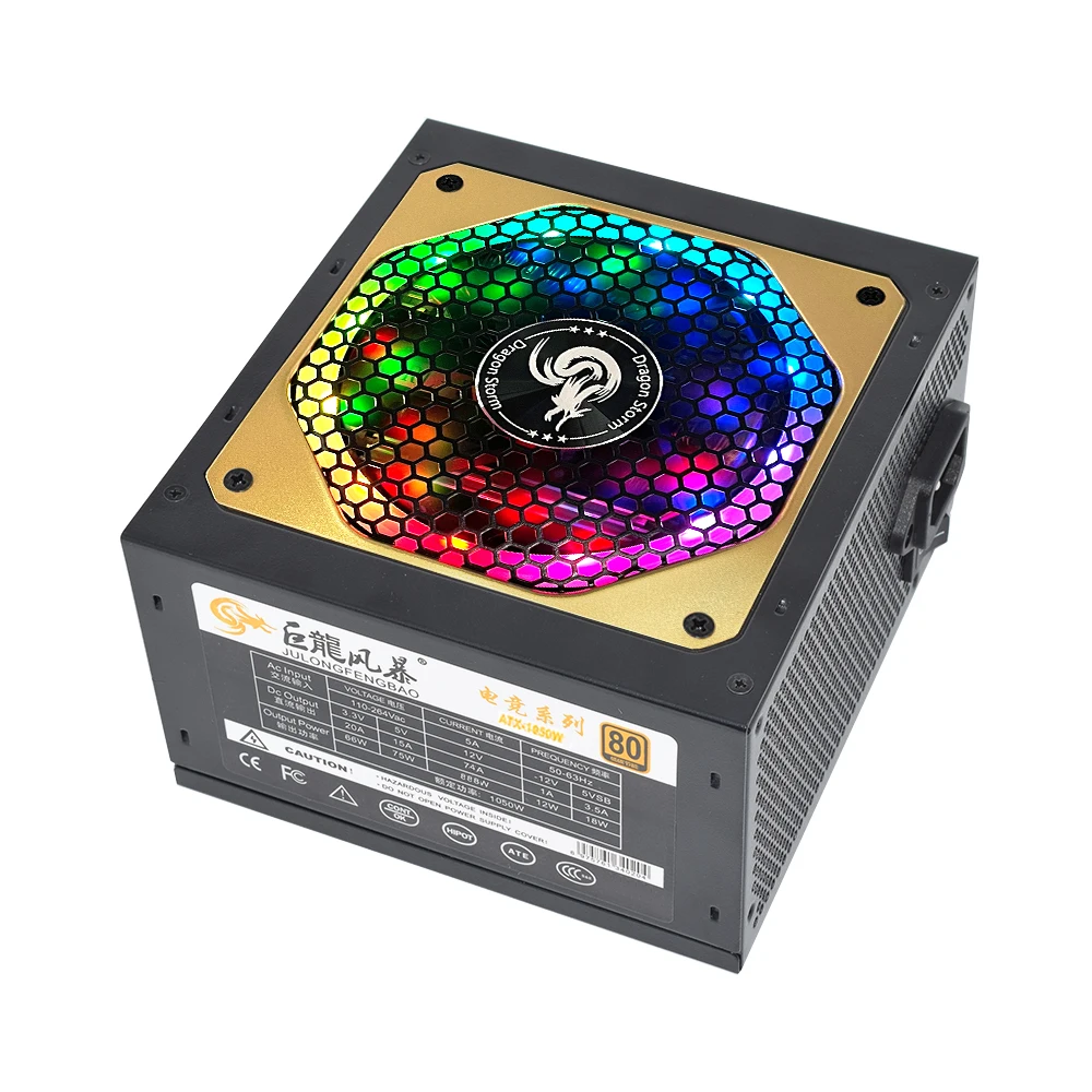 Imagem -02 - Colorido Atx Full Modular Computer Power Supply E-sports Profissional Psu 20 Mais 4pin Silent Fan Game 110264v 1050w 12v