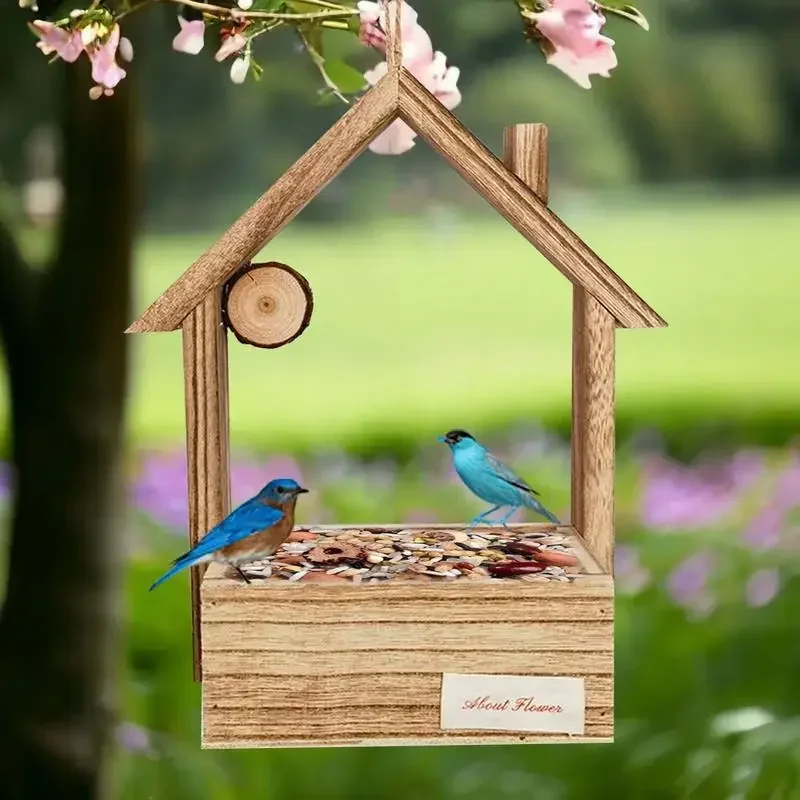 Portable High-Quality Wooden Bird Feeder Small Cedar Outdoor Wild Bird House Easy Top Fill Hanging for Large Garden Birds