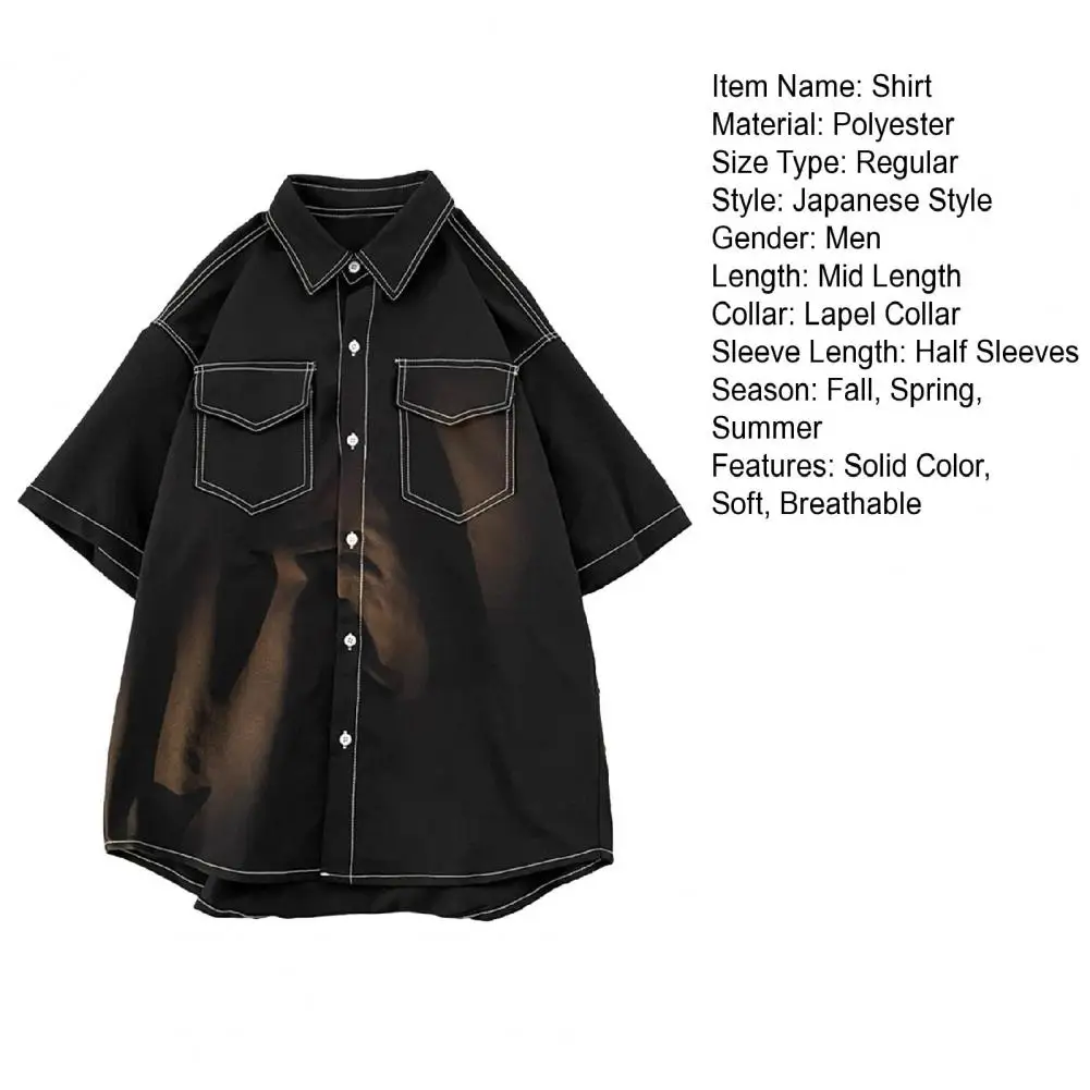 Fall Spring Men Shirt Loose Fit Japanese Style Single-breasted Lapel Half Sleeve Buttons Breathable Mid Length Streetwear Top