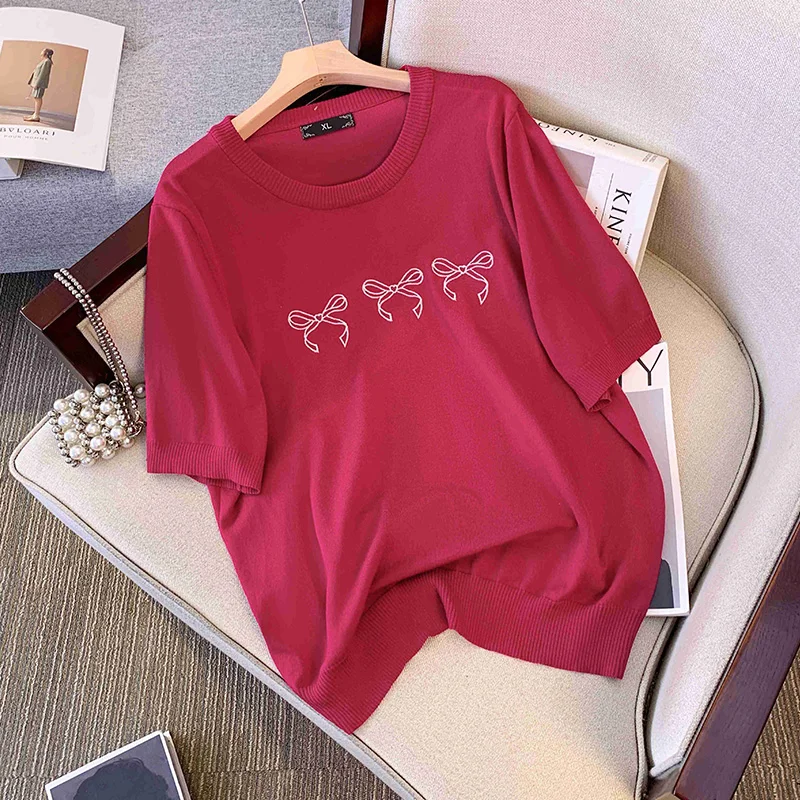 Plus size, front shoulder chubby mm slimming top, age reducing ice silk covering belly slimming women's sweater 9170