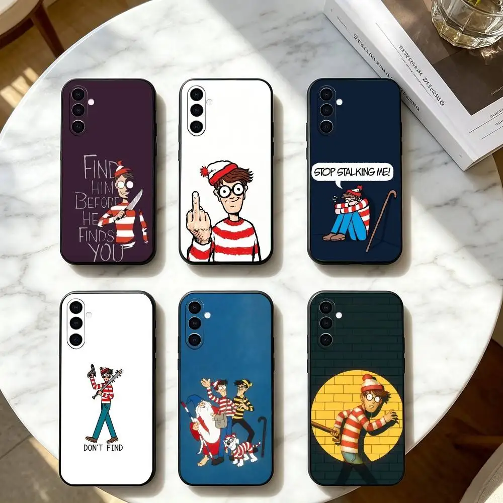 Game Wheres W-WallyS W-Waldo Phone Case For Samsung Galaxy A73,A72,A71,A70,A53,A52,A51,Soft Silicone Black Cover