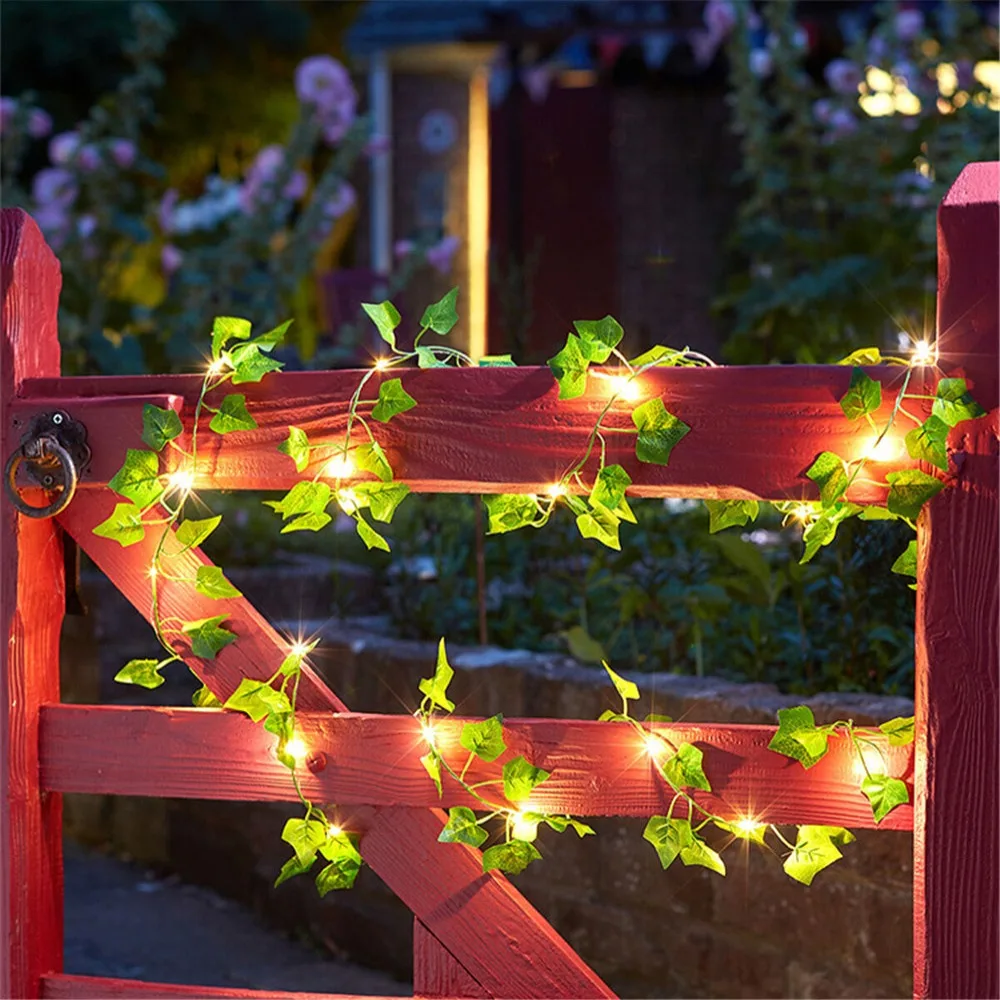 

2M-10M Fake Green Leaf String Lights Glowing 20/50/100LED Artificial Ivy Vine Fairy Light Outdoor Garland Waterproof