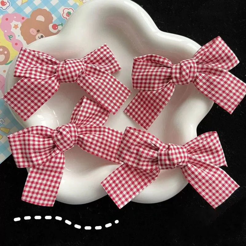 

Cute Red Plaid Fabric Bow Hairpins Children Girls Hair Clips Bowknot Barrettes Accessories Hairclips Headdress Headwear Ornament