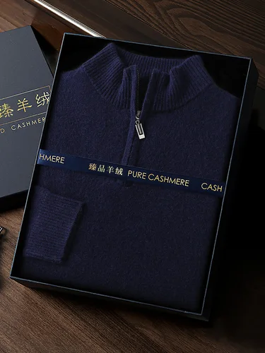 Imagen 2 del producto CHICUU-suéter de Cachemira 100% para hombre, jersey con cremallera, cuello simulado, manga larga, prendas de punto básicas de Cachemira, ropa de otoño e invierno, Tops