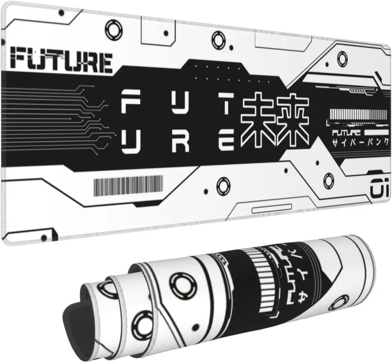 

Черный и белый коврик для мыши Future XL, большой Нескользящий Резиновый коврик для мыши с прошитыми краями, Настольный коврик, длинный расширенный коврик для мыши 31,5x11,8 дюймов