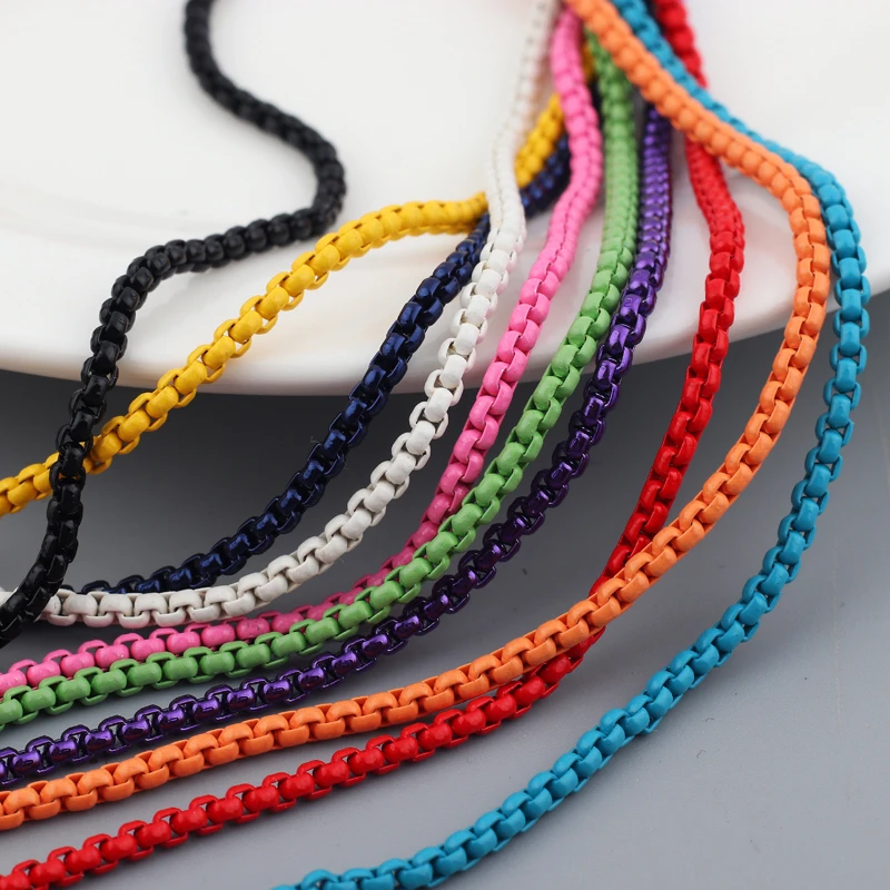 2023 Hot Statement Copper Enamel Boho Rainbow Color Box Chain Choker Necklace For Women Girl Collier femme Summer Bijoux