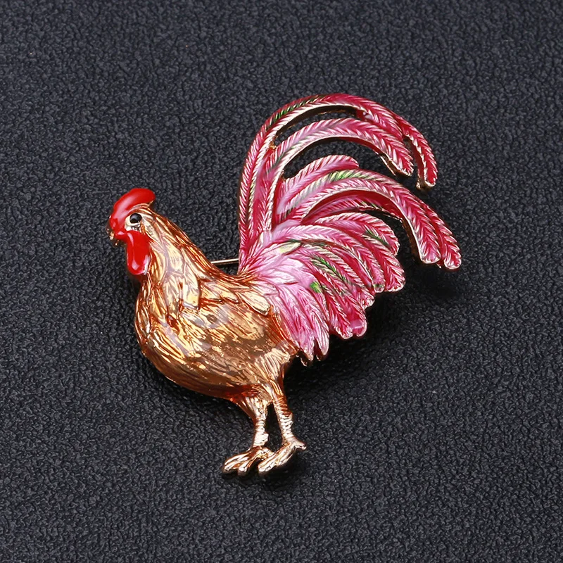 Big Tail Rooster Cock Brooches For Women Men 3-color Enamel Animal Chicken Party Office Daily Clothing Suit Coat Accesories Pins